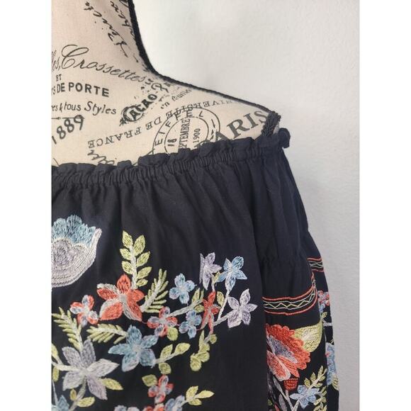 Free People Fleur Du Jour Mini Black Long Sleeve Embroidered Boho Dress Sz XS - Picture 4 of 11